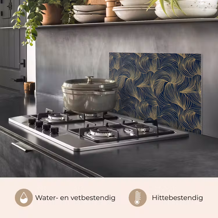 Spatscherm keuken - Abstract - Lijnen - Blauw - Goud — 7