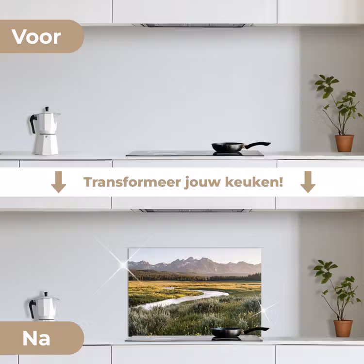 Spatscherm keuken - Berglandschap - Rivier - Bos — 3
