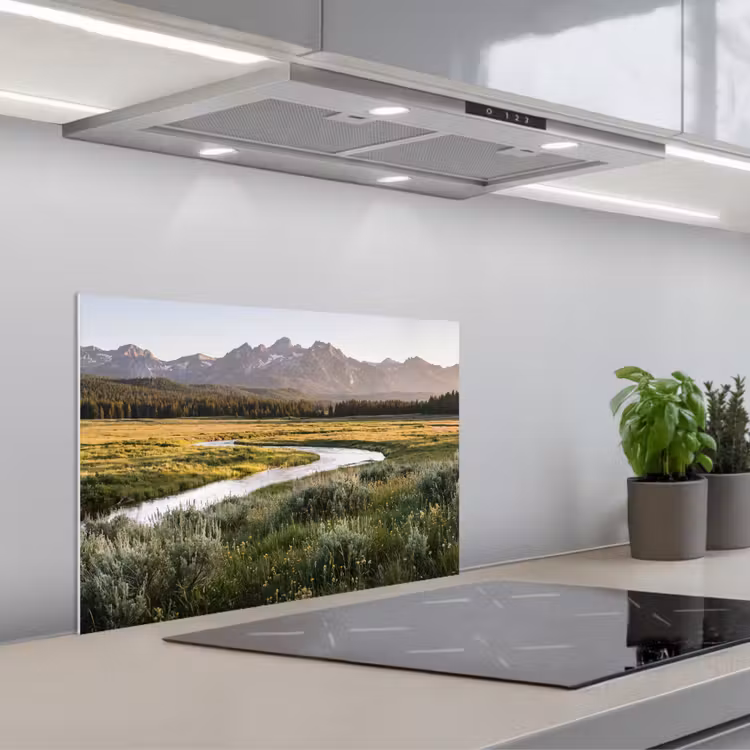 Spatscherm keuken - Berglandschap - Rivier - Bos — 5