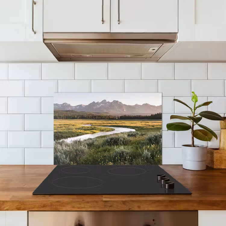 Spatscherm keuken - Berglandschap - Rivier - Bos — 6