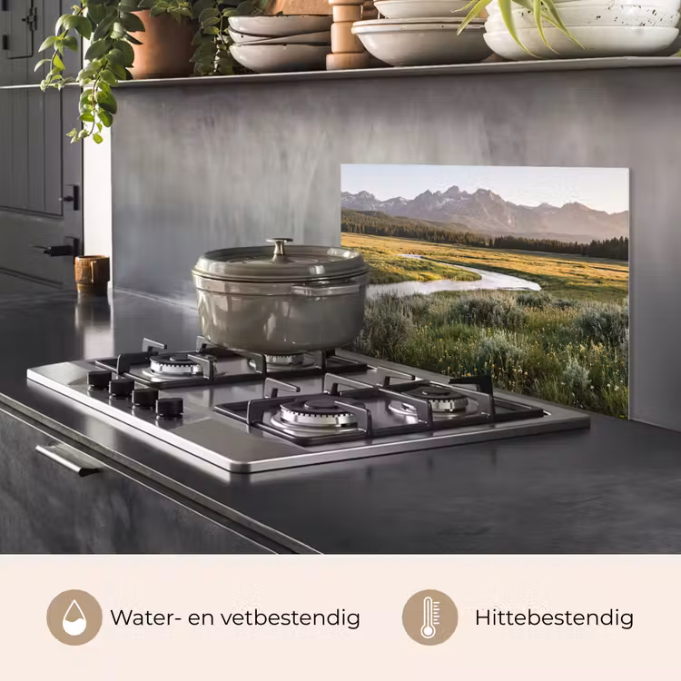 Spatscherm keuken - Berglandschap - Rivier - Bos — 7