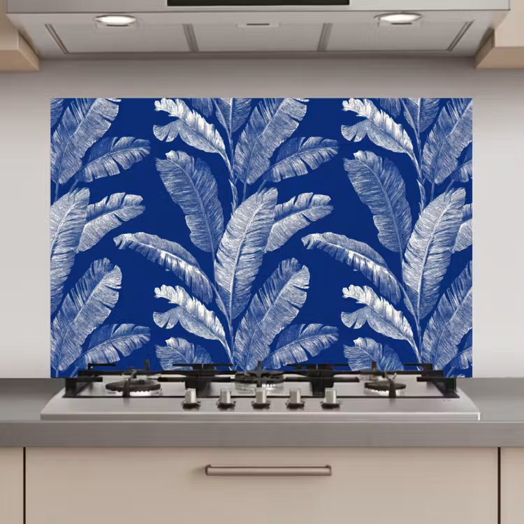 Spatscherm keuken - Blad - Palm - Blauw — 1