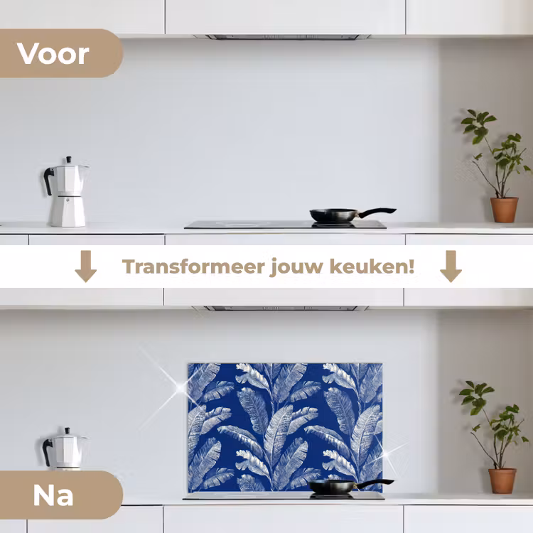 Spatscherm keuken - Blad - Palm - Blauw — 3