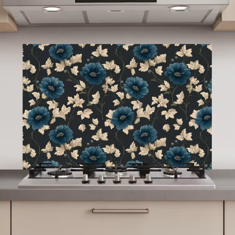 Spatscherm keuken - Botanisch - Bloemen - Blauw — 1