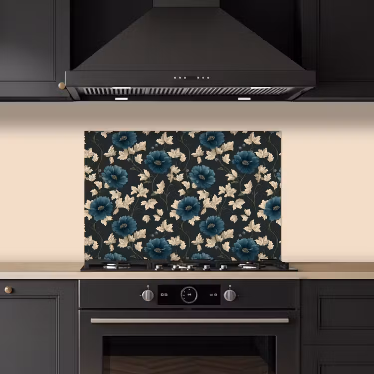 Spatscherm keuken - Botanisch - Bloemen - Blauw — 2