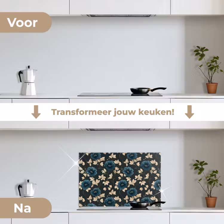 Spatscherm keuken - Botanisch - Bloemen - Blauw — 3