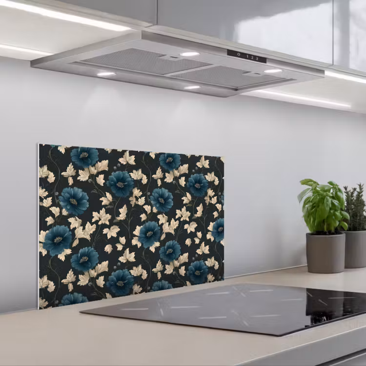 Spatscherm keuken - Botanisch - Bloemen - Blauw — 5