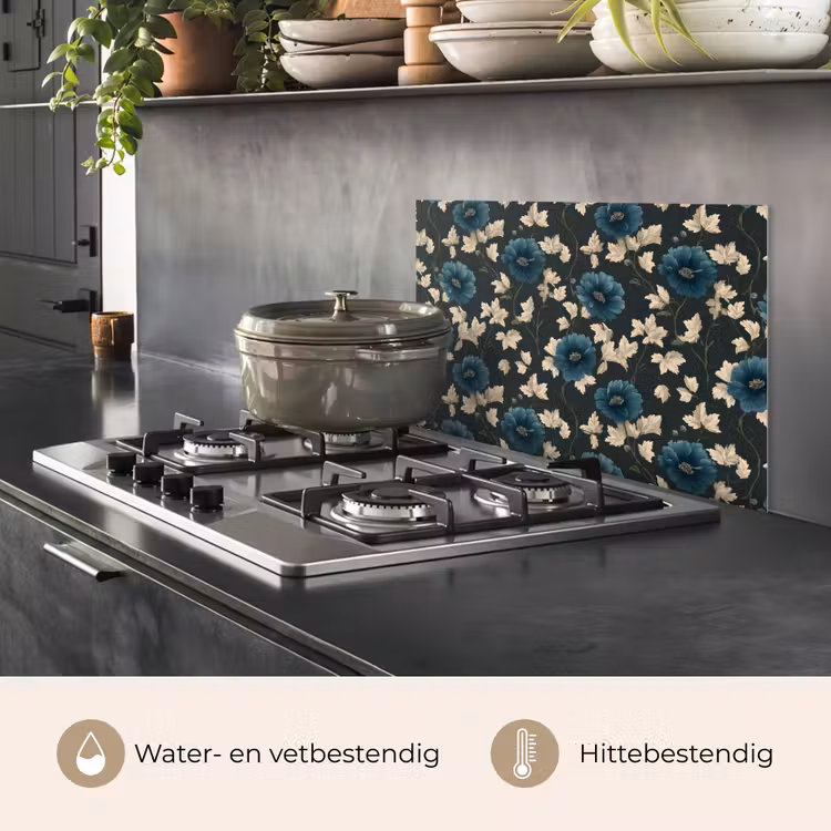 Spatscherm keuken - Botanisch - Bloemen - Blauw — 7