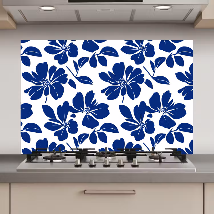 Spatscherm keuken - Floraal - Modern - Blauw — 1