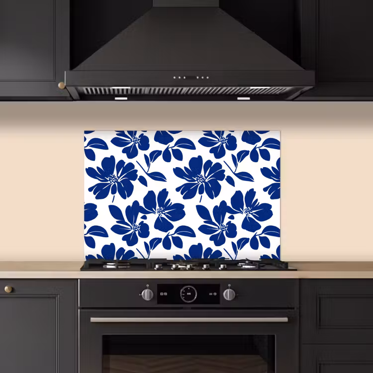Spatscherm keuken - Floraal - Modern - Blauw — 2