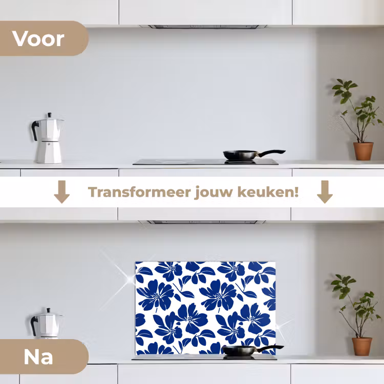 Spatscherm keuken - Floraal - Modern - Blauw — 3