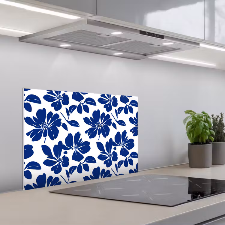Spatscherm keuken - Floraal - Modern - Blauw — 5