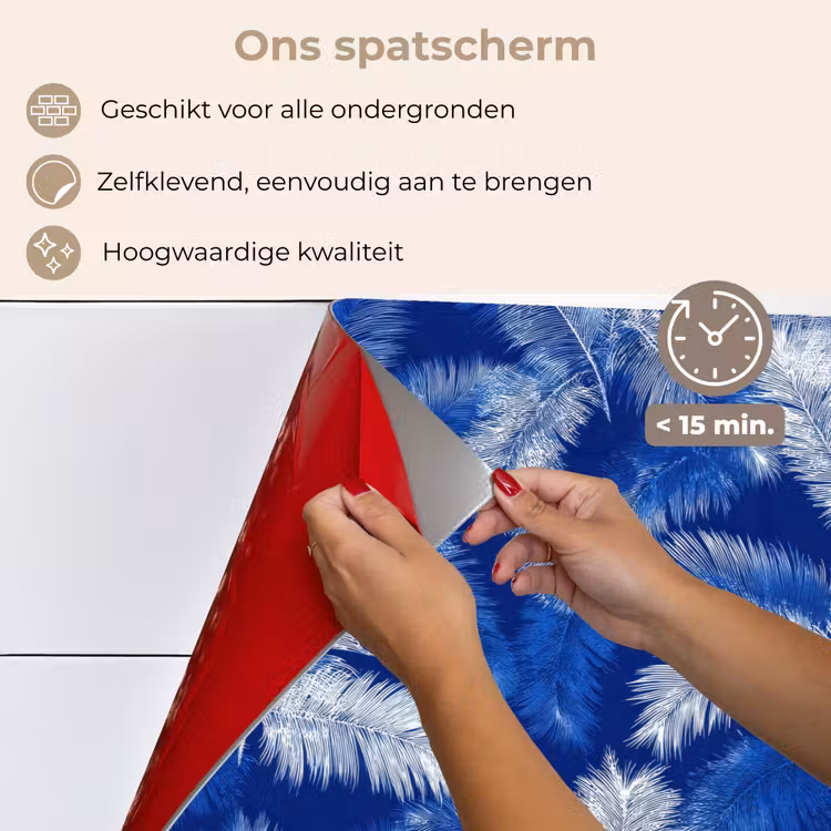 Spatscherm keuken - Palmblad - Patroon - Blauw — 4