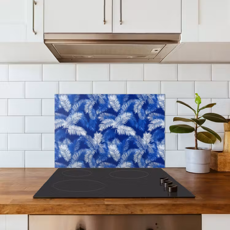 Spatscherm keuken - Palmblad - Patroon - Blauw — 6