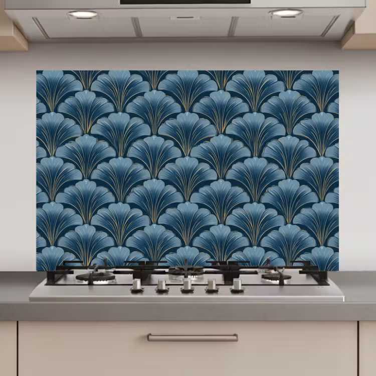Spatscherm keuken - Patroon - Ginkgoblad - Blauw — 1