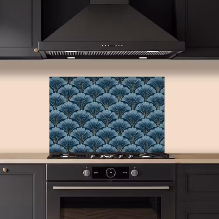 Spatscherm keuken - Patroon - Ginkgoblad - Blauw — 2