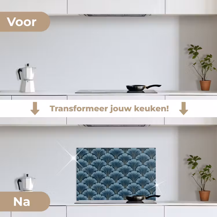 Spatscherm keuken - Patroon - Ginkgoblad - Blauw — 3