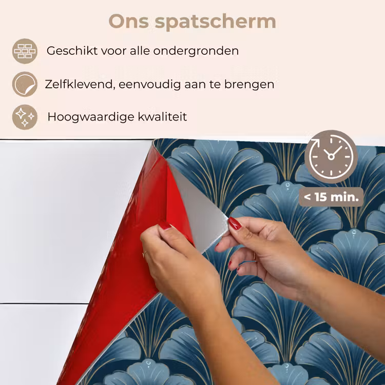 Spatscherm keuken - Patroon - Ginkgoblad - Blauw — 4