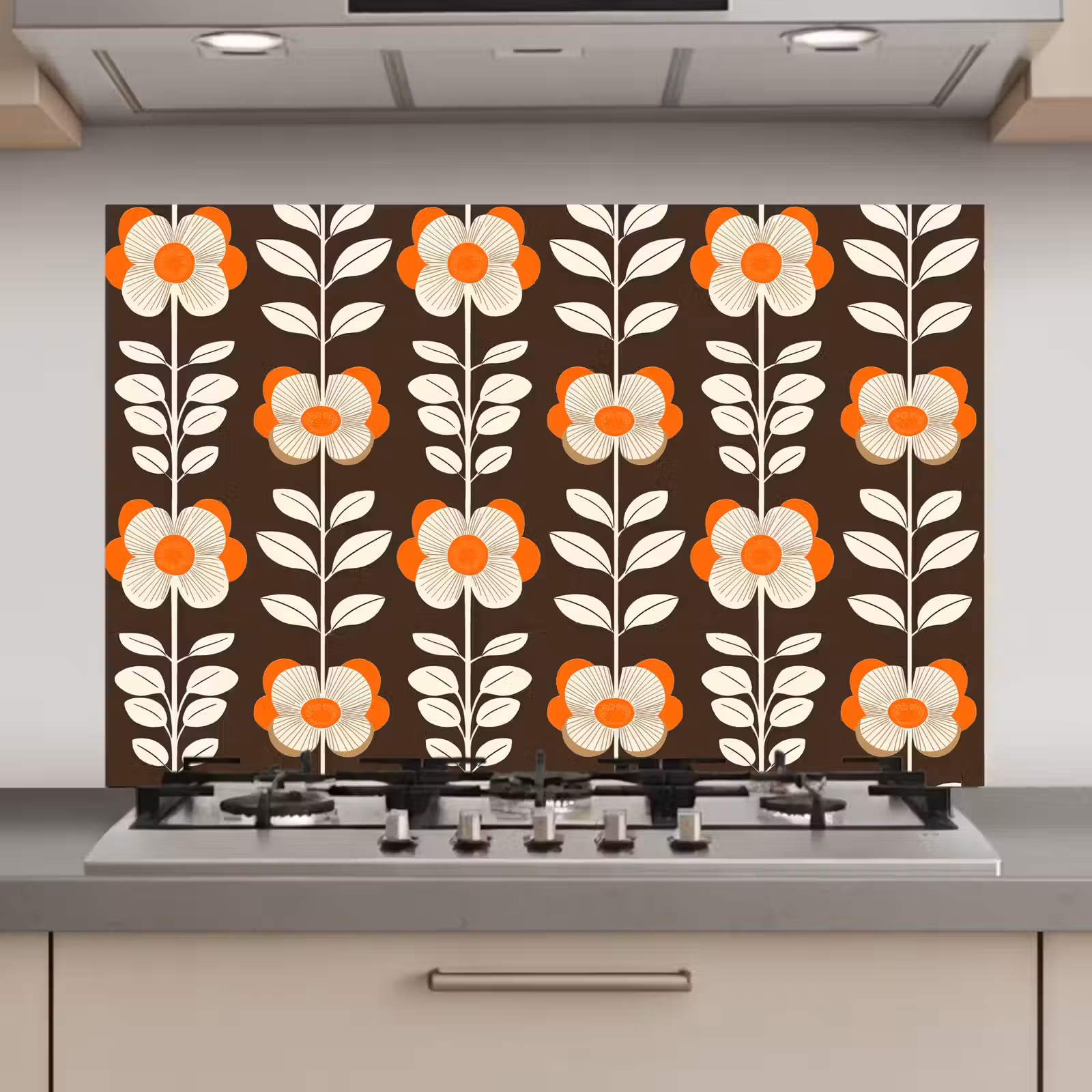 Spatscherm keuken - Bloemen - Retro - Bruin — 1