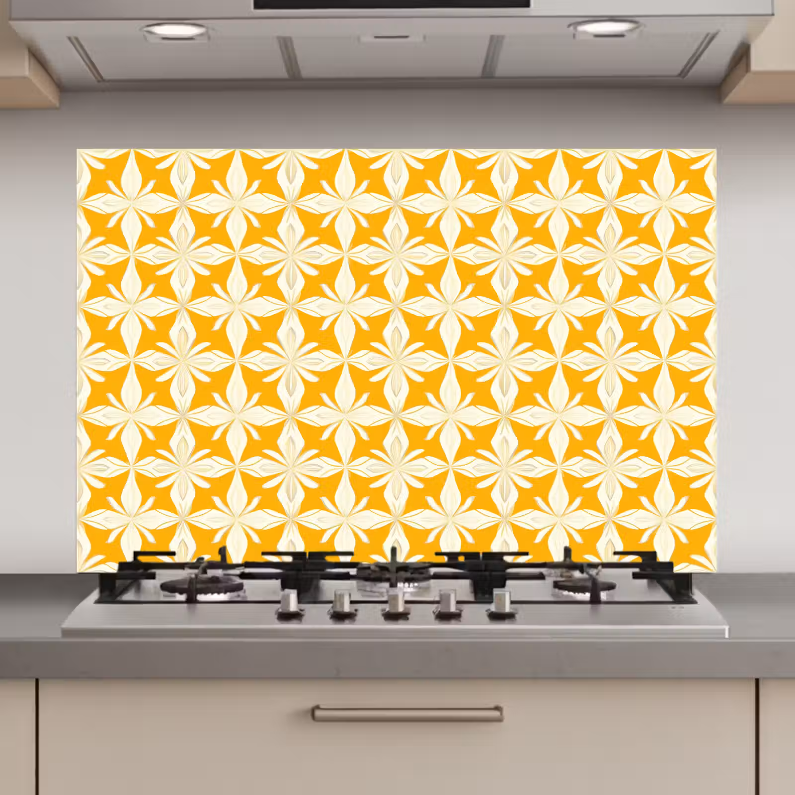 Spatscherm keuken - Patroon - Retro - Geel — 1