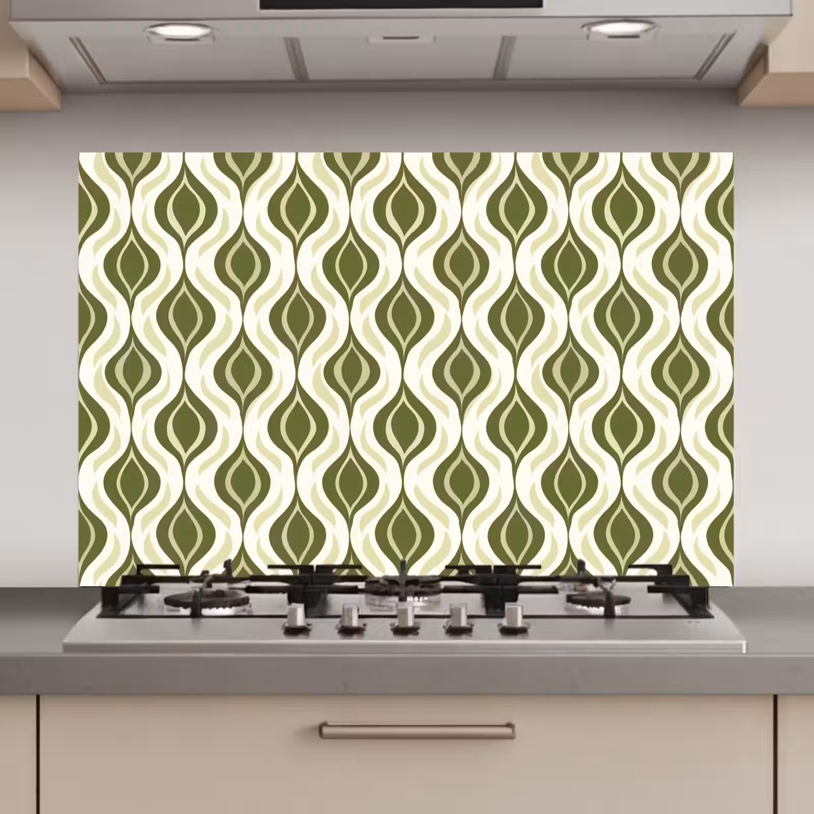 Spatscherm keuken - Patroon - Retro - Groen — 1
