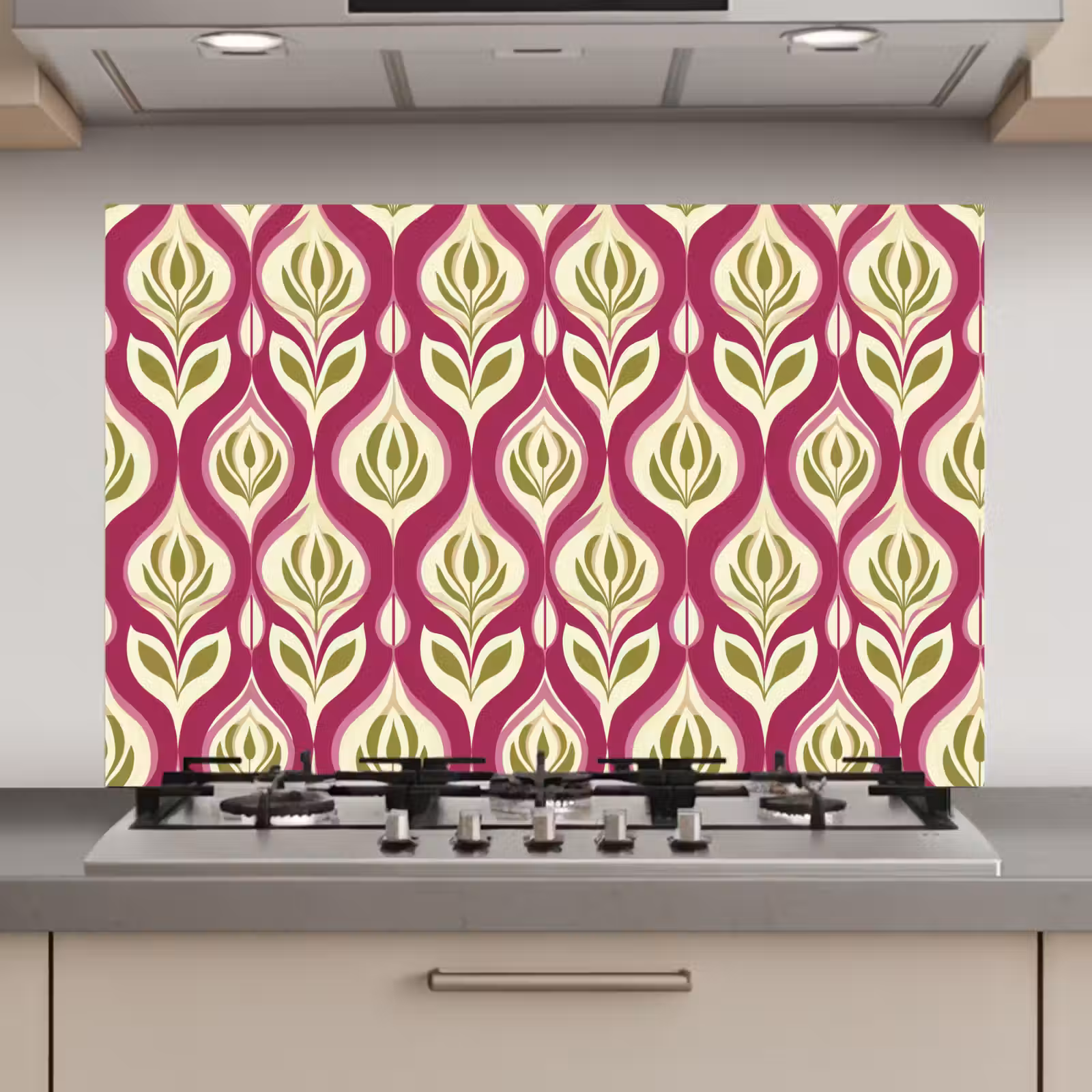 Spatscherm keuken - Retro - Floraal - Paars — 1
