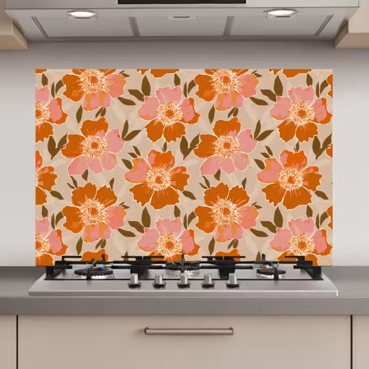 Spatscherm keuken - Bloemen - Motief - Retro — 1