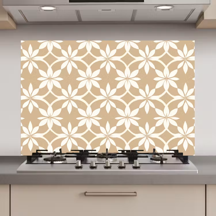 Spatscherm keuken - Bloemen - Patroon - Beige — 1
