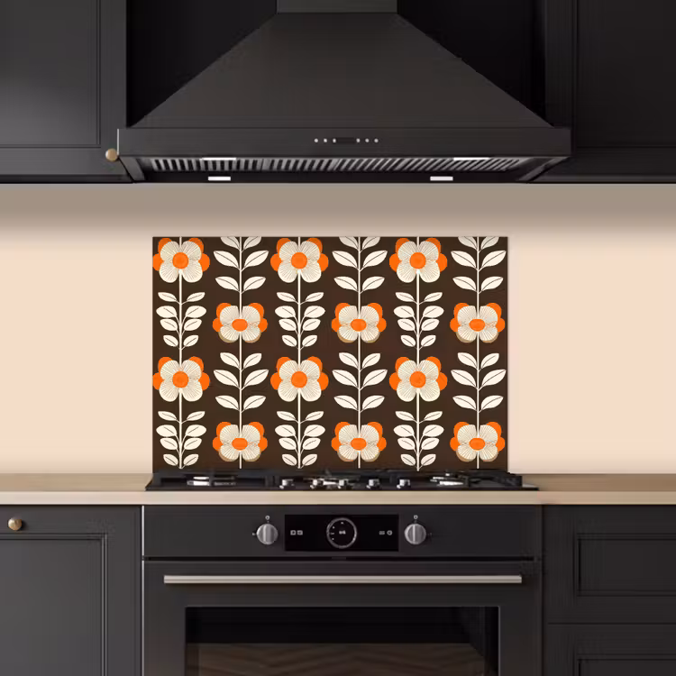 Spatscherm keuken - Bloemen - Retro - Bruin — 2