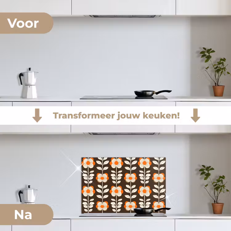 Spatscherm keuken - Bloemen - Retro - Bruin — 3