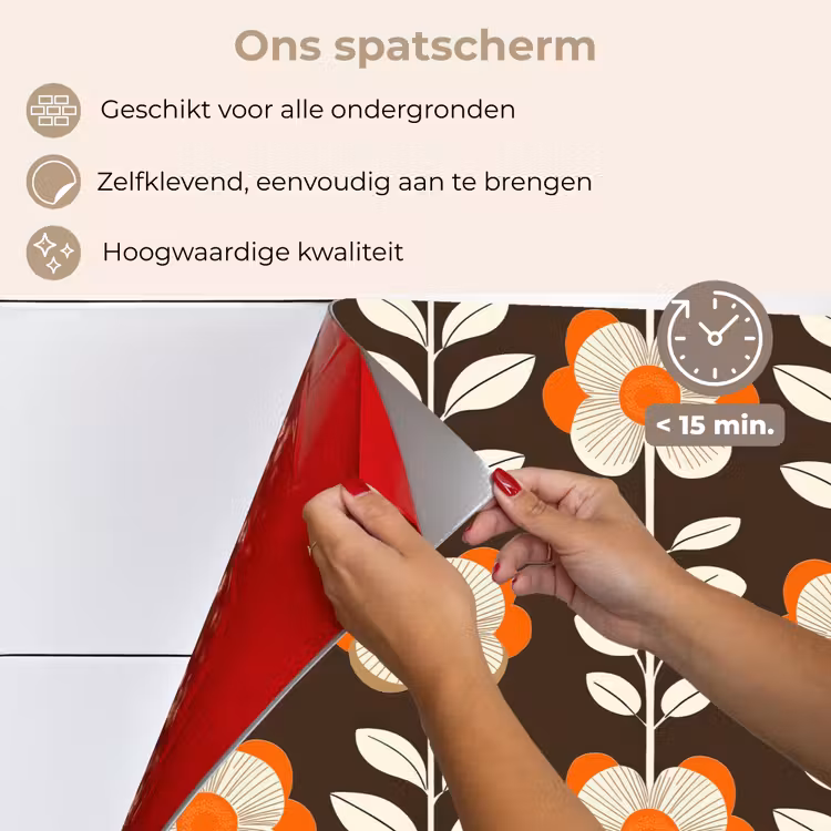 Spatscherm keuken - Bloemen - Retro - Bruin — 4