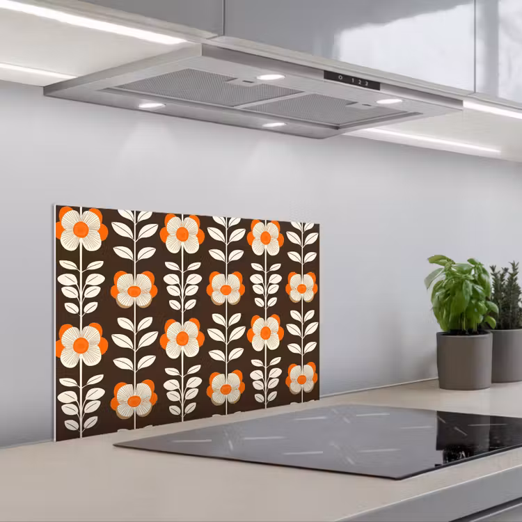 Spatscherm keuken - Bloemen - Retro - Bruin — 5