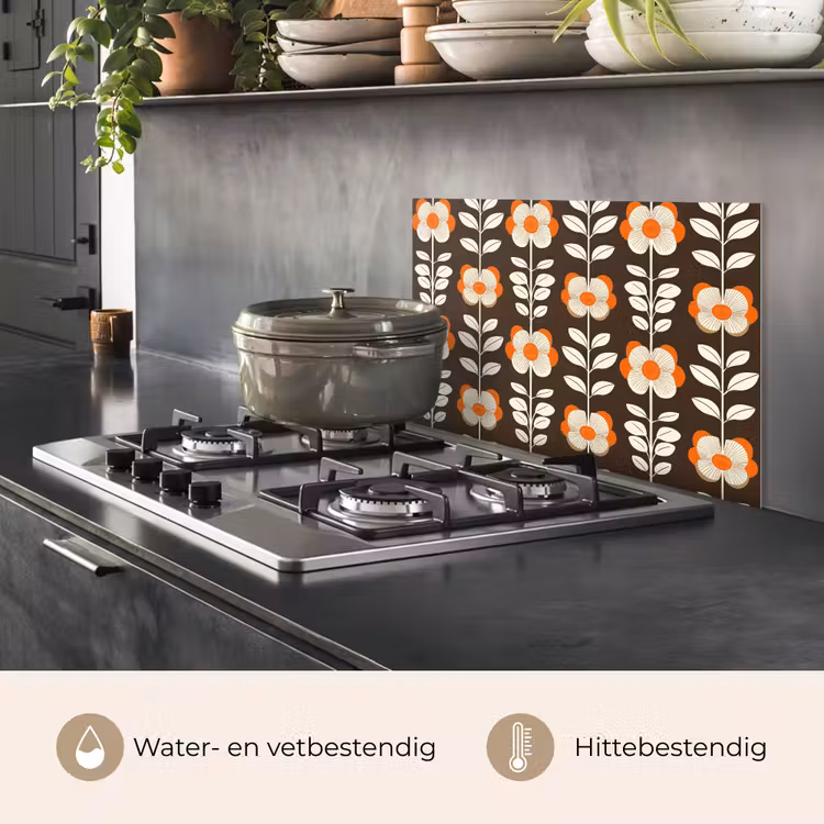 Spatscherm keuken - Bloemen - Retro - Bruin — 7