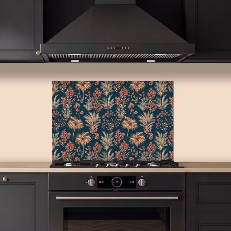 Spatscherm keuken - Botanisch - Patroon - Blauw — 2