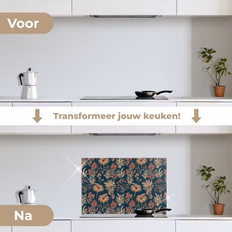 Spatscherm keuken - Botanisch - Patroon - Blauw — 3