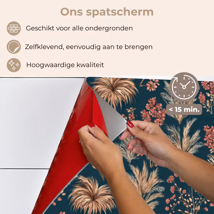 Spatscherm keuken - Botanisch - Patroon - Blauw — 4