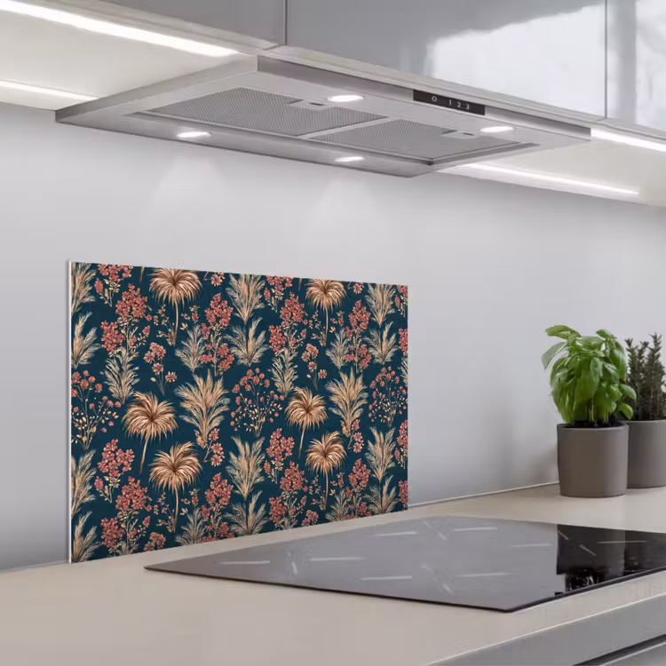 Spatscherm keuken - Botanisch - Patroon - Blauw — 5