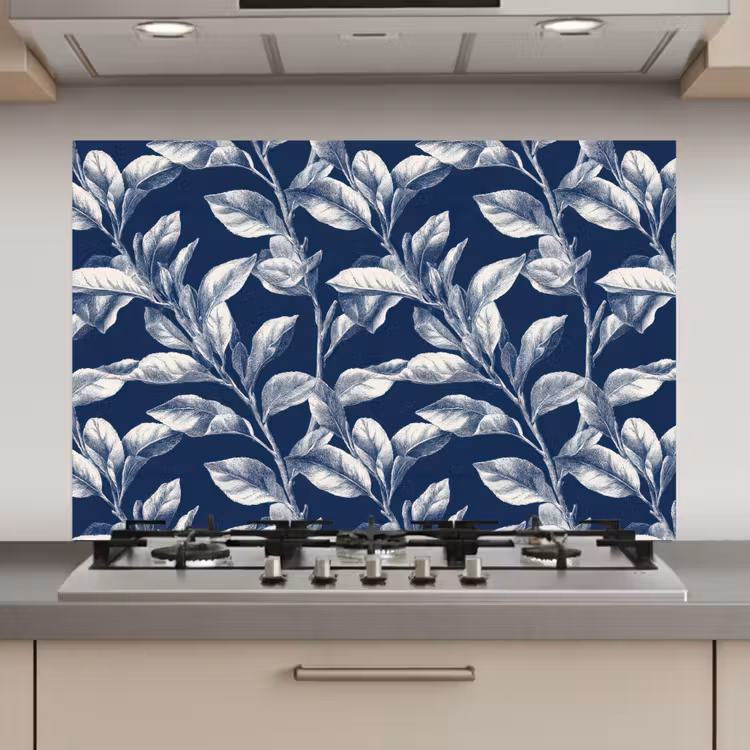 Spatscherm keuken - Botanisch - Patroon - Blauw — 1
