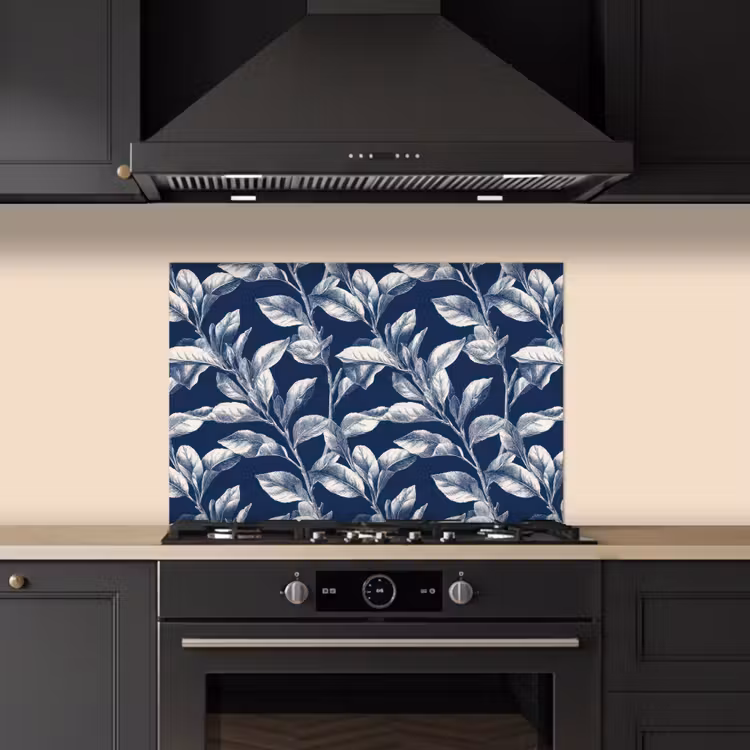 Spatscherm keuken - Botanisch - Patroon - Blauw — 2