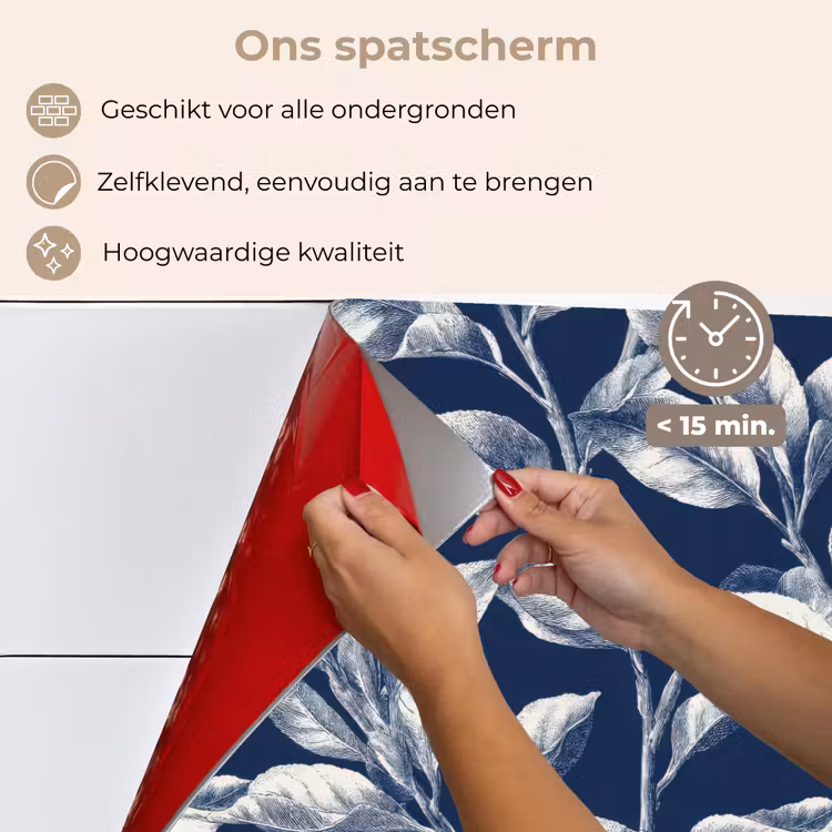 Spatscherm keuken - Botanisch - Patroon - Blauw — 4