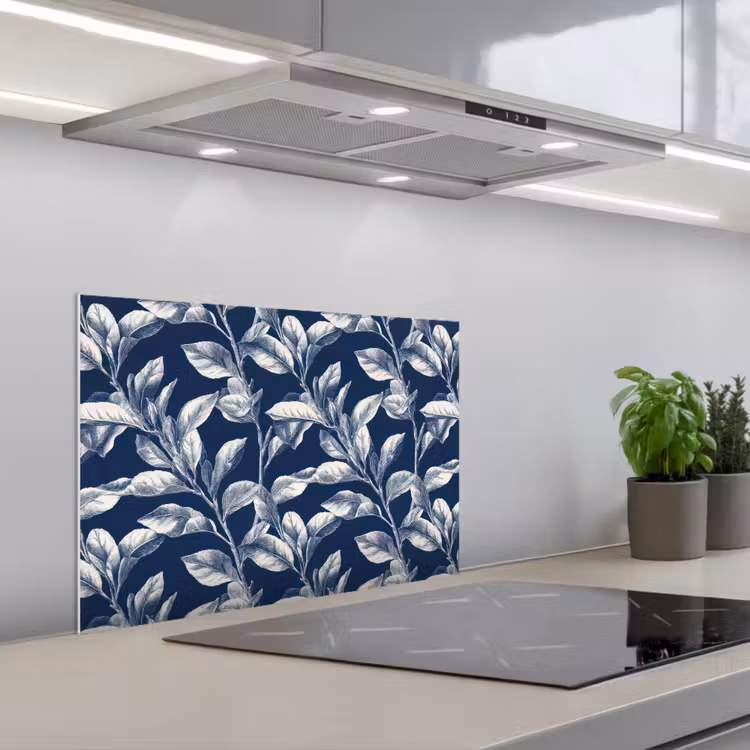 Spatscherm keuken - Botanisch - Patroon - Blauw — 5