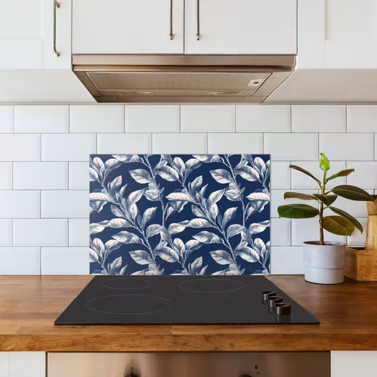 Spatscherm keuken - Botanisch - Patroon - Blauw — 6
