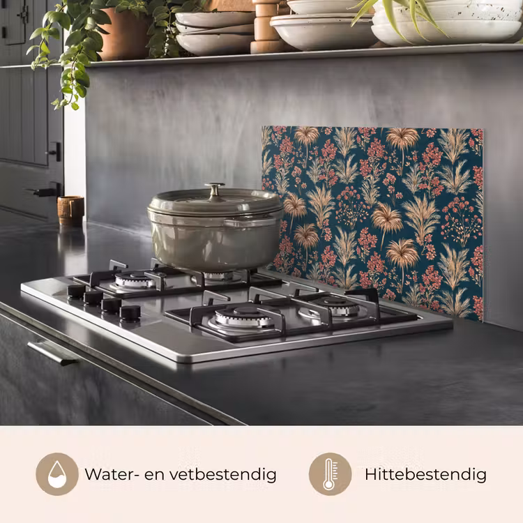Spatscherm keuken - Botanisch - Patroon - Blauw — 7