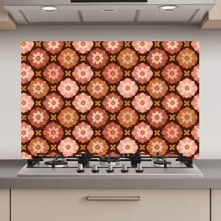 Spatscherm keuken - Geometrisch - Bloemen - Kleurrijk — 1