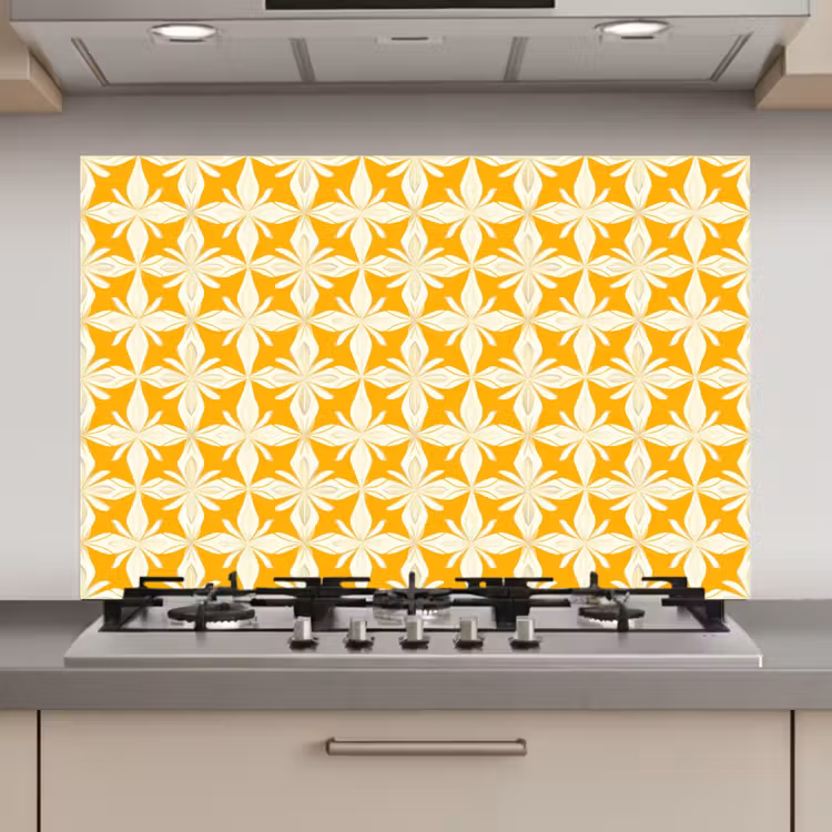 Spatscherm keuken - Patroon - Retro - Geel — 1