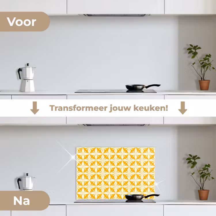Spatscherm keuken - Patroon - Retro - Geel — 3