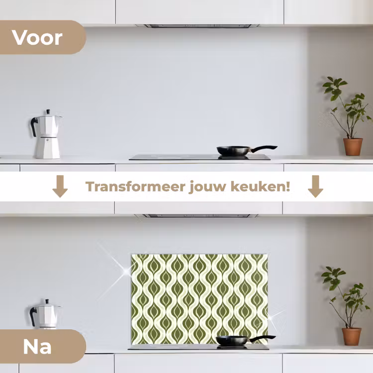 Spatscherm keuken - Patroon - Retro - Groen — 3