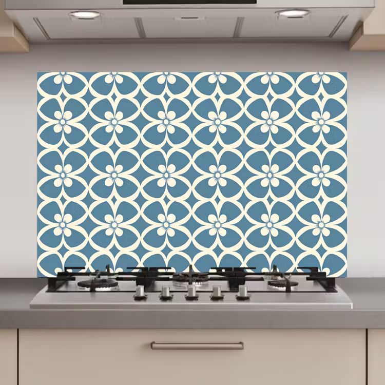 Spatscherm keuken - Patroon - Symmetrisch - Blauw — 1