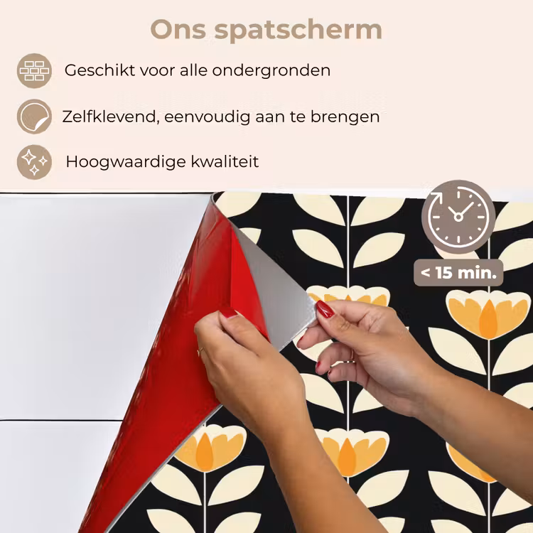 Spatscherm keuken - Retro - Bloem - Zwart - Okergeel — 4
