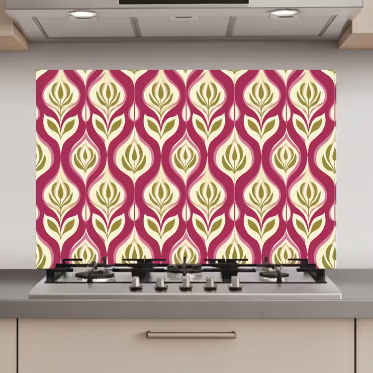 Spatscherm keuken - Retro - Floraal - Paars — 1